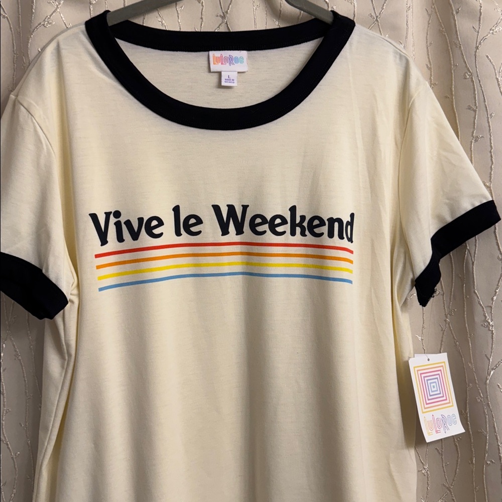 LuLaRoe Cream Tee with Black Trim